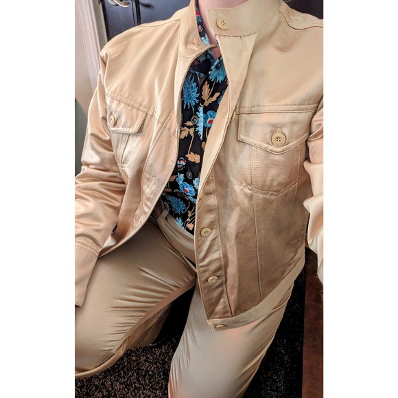 90's Vintage Bill Blass Jeans Metallic Gold Pant/Jacket Set
